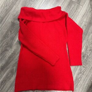 Red Off-Shoulder Women's Sweater